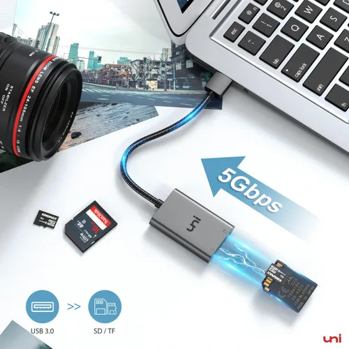 Vista 2 de uni Lector de tarjetas SD, adaptador USB 3.0 de alta velocidad a tarjeta micro SD, lector de tarjetas de memoria de aluminio para computadora