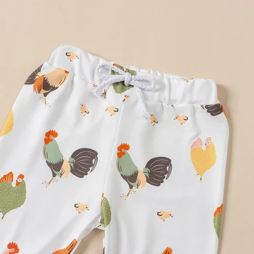 Vista 6 de Omkzanbi Ropa para bebé recién nacido, niña y niño, recién nacido, mameluco con pantalón largo de pollito de granja, lindo traje de regreso a casa