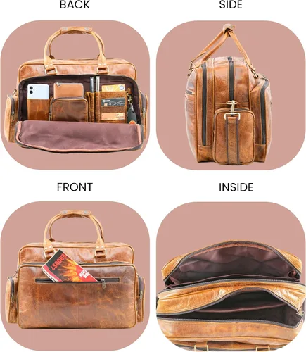 Vista 5 de Handmade World Maletín grande de cuero para hombres 'BossWell Office' se adapta a 18 pulgadas portátil Messenger para viajes de negocios