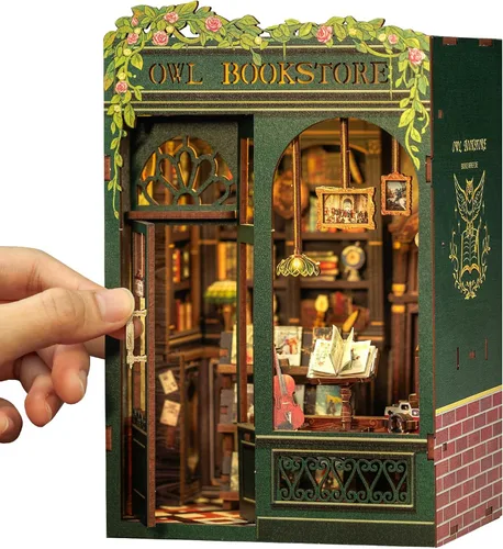 Vista 9 de CUTEBEE Rompecabezas de Madera 3D Caja de Música – Tiovivo Rincón de Libros DIY, Kit de Construcción de Modelo Mecánico Giratorio, Kit de Caja