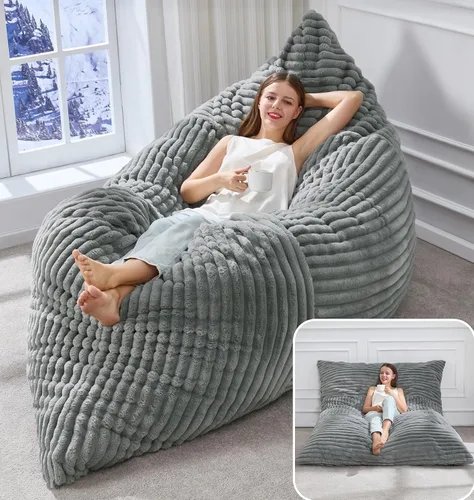 Vista 11 de Hobestluk Adult Bean Bag Chair 3 in 1 Convertible Large Bean Bag Sofa Ash Grey