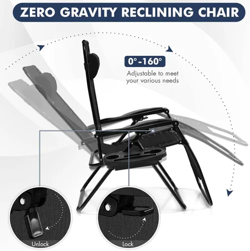 Vista 4 de Giantex Zero Gravity - Silla reclinable para patio al aire libre con portavasos y almohada extraíble, respaldo ajustable, silla de salón