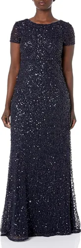 Vista 7 de Adrianna Papell Vestido de noche de mangas cortas con lentejuelas para mujer Rubor