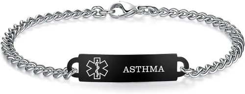 Vista 93 de Pulseras de identificación de alerta médica de 6.5 "-8.5" para mujeres, pulseras de emergencia médica de acero inoxidable, grabado gratuito