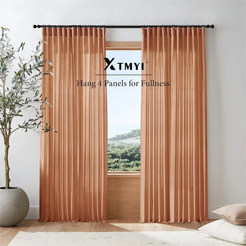 Vista 91 de XTMYI - Cortinas transparentes de 54 pulgadas de largo, juego de 2 paneles para baño, cortinas cortas de lino y algodón con semi privacidad