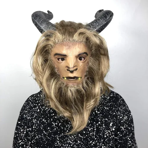 Vista 5 de JDKOD Máscara de la Bella y la Bestia, disfraz de Halloween para adultos