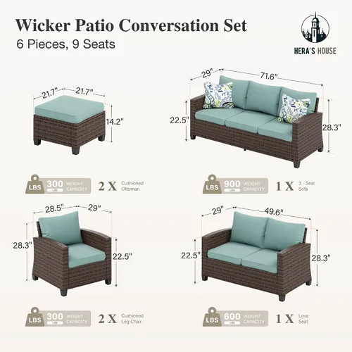 Vista 89 de HERA'S HOUSE - Juego de muebles para patio con mesa para fogata, muebles de mimbre para exteriores, sofá de conversación con asientos profundos