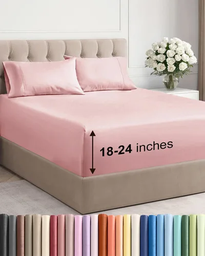 Vista 54 de Sábanas individuales de bolsillo extra profundo, sábanas transpirables y refrescantes de 3 piezas, juego de sábanas de lujo para hotel, suaves, sin