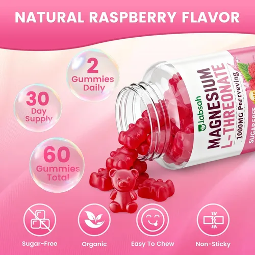 Vista 7 de Gomitas de magnesio L-treonato de 1000 mg para niños y adultos, suplemento de treonato de magnesio con vitamina D, B6 y coenzima Q10, apoyo