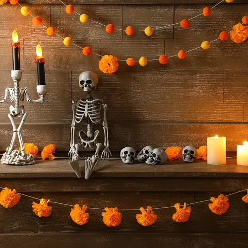 Vista 3 de Lyrow Guirnalda de bolas de fieltro para el Día de los Muertos, 5