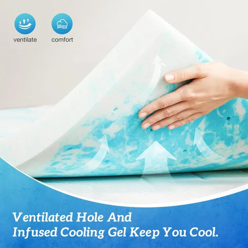 Vista 4 de Cubrecolchón Twin XL - Espuma viscoelástica de 2 pulgadas con infusión de gel refrescante para el dolor de espalda, certificado CertiPUR-US