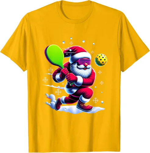 Vista 44 de Pickle Ball Navidad Santa Deporte Jugador Padel Raqueta Snow Camiseta Negro