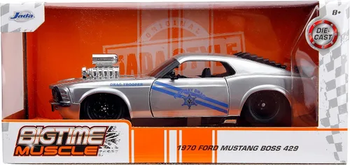 Vista 7 de Jada Big Time Muscle 1:24 1970 Ford Mustang Boss 429 - Auto fundido a presión, juguetes para niños y adultos (rayas plateadas/azules)