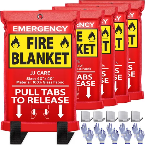 Vista 10 de JJ CARE Manta contra incendios – 2 paquetes con ganchos y guantes – Manta de emergencia contra incendios para el hogar y la cocina, mantas