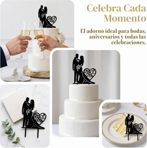Vista 4 de Mr & Mrs - Decoración acrílica para tarta de boda, diseño divertido para novia y novio