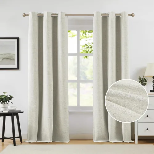 Vista 24 de Cortinas opacas de lino beige Melodieux de 63 pulgadas de largo para dormitorio, sala de estar, 100% cortinas con ojales para bloquear la luz