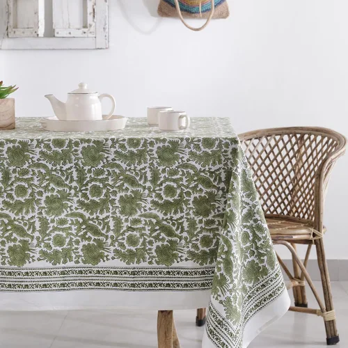 Vista 19 de Labhanshi Mantel rectangular de 6 plazas de algodón prelavado con estampado indio a mano, 60 x 90 pulgadas, diseño floral de algodón prelavado