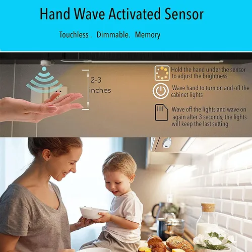 Vista 2 de LAMPAOUS Luces debajo del gabinete para cocina, iluminación activada por sensor de onda manual, kit de luces para colocar debajo del fregadero