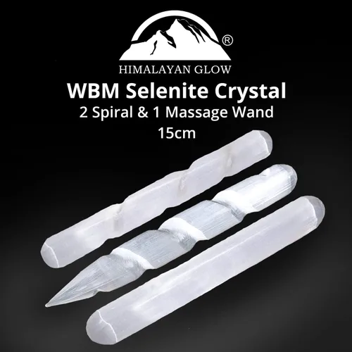 Vista 2 de WBM - Varita de cristal de selenita, 4 pulgadas, cristales y piedras curativas, 2 espirales y 1 varita de masaje, brujería, Reiki, potente