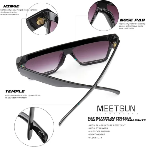 Vista 6 de MEETSUN Gafas de sol planas de gran tamaño para mujeres y hombres, sombras cuadradas de diseño de moda