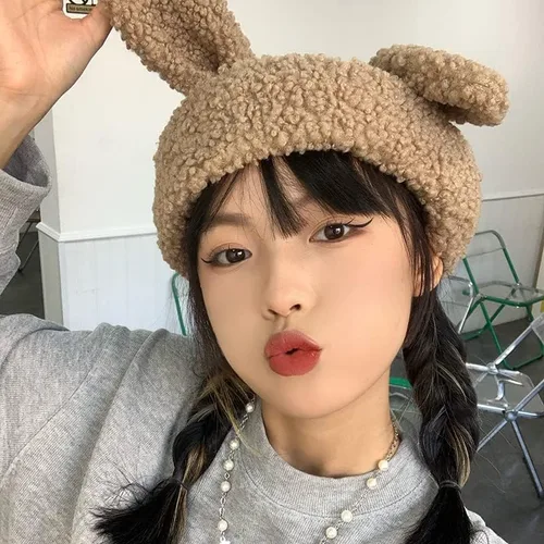 Vista 3 de RICHTRUE Bonitos gorros para mujer, gorros de conejo para mujer, accesorios Y2K, sombreros de ganchillo para mujer, gorro Kawaii