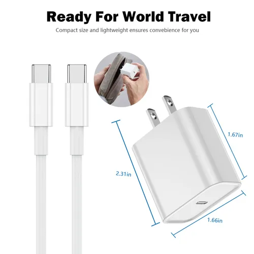Vista 7 de Cargador para iPhone 17 16 15 de carga rápida, paquete de 2 bloques de cargador de pared tipo C con cable USB C a C de carga rápida de 1 metro