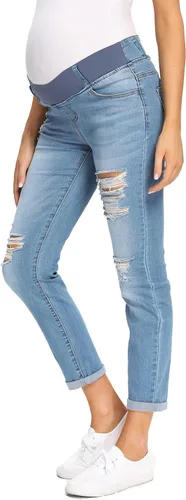 Vista 2 de Foucome Jeans de maternidad para mujer, jeans rasgados elásticos con bolsillos
