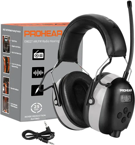 Vista 9 de PROHEAR 033 2.0 Auriculares Bluetooth de Protección Auditiva con Radio AM/FM - Orejeras de Reducción de Ruido 31 SNR, Batería Recargable de 50