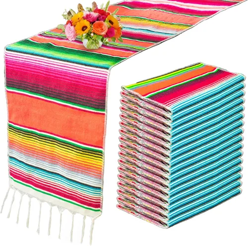 Vista 10 de 15 piezas de camino de mesa mexicano fiesta temática mexicana decoración para fiesta del Cinco de Mayo, fiesta Serape Zarape, camino de mesa de 14 x