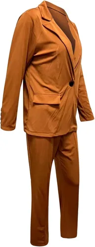 Vista 3 de Hugncmy Conjunto de traje de dos piezas con solapa para mujer, chaqueta formal de manga larga con botones + overol de manga corta para mujer