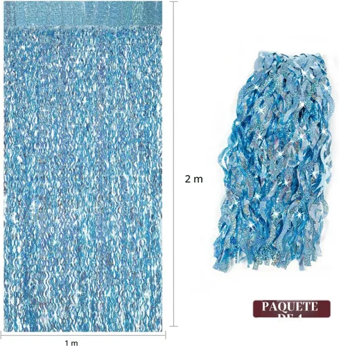 Vista 3 de CYLMFC - Paquete de 4 cortinas de papel de aluminio para fiesta, color azul claro, 3.3 x 6.6 pies, telón de fondo ondulado para cabina de fotos