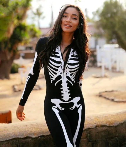 Vista 4 de Tipsy Elves Vestido ajustado de manga larga con esqueleto de Halloween para mujer