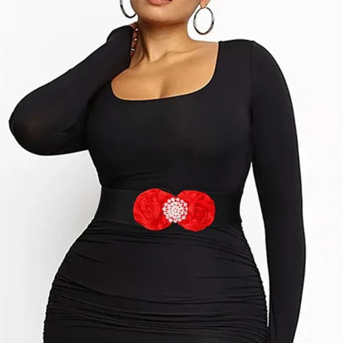Vista 2 de Cinturón elástico ancho de flores para mujer, cintura elástica de perlas blancas, cintura elástica, accesorios de joyería para niñas