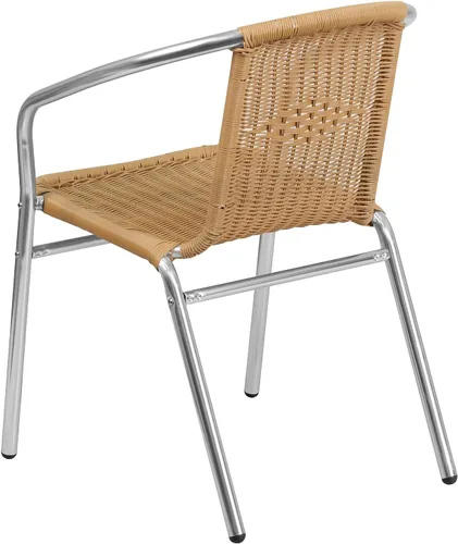 Vista 5 de Flash Furniture Silla de pila de restaurante para interior-exterior de aluminio comercial y ratán beige