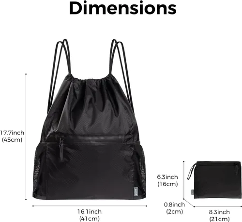 Vista 8 de pack all Mochila con cordón, bolsa de gimnasio deportiva resistente al agua, bolsa de entrenamiento ligera con bolsillo impermeable con cremallera