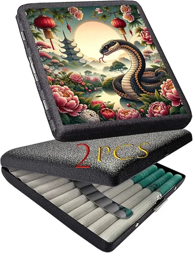 Vista 16 de 2pcs Cigarette case, Capacity Can Hold 20 Sticks,Metal Cigarette Box Portable Holder Crush-Proof Wallets, Card Cases & Money