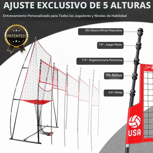 Vista 2 de 2-in-1 Volleyball Practice Net Station Backyard Training System