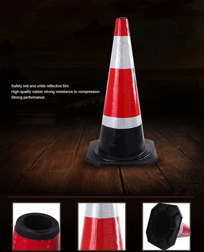 Vista 5 de ASSICON Metal Bolardo aparcamiento rojo y blanco postes de seguridad para calzadas Bolardos de seguridad Diseño cónico Barrera de estacionamiento
