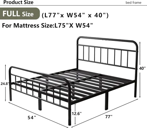 Vista 2 de Base de cama de metal de 14 pulgadas, marco de cama de tamaño matrimonial con espacio de almacenamiento, base de colchón resistente y resistente