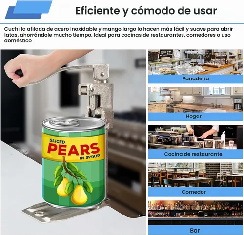 Vista 4 de MoHern Abrelatas comercial resistente, abrelatas industrial para latas #10, abrelatas manual con base de acero chapado para restaurante, tienda