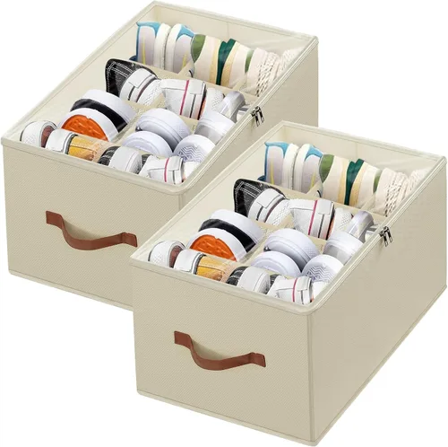 Vista 8 de Organizador de zapatos plegable para armario, caja organizadora de almacenamiento de zapatos con cubierta transparente y asas resistentes