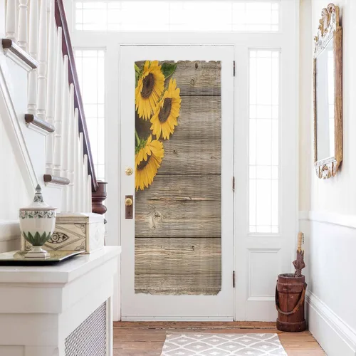 Vista 12 de Cortinas de puerta francesa de Navidad para ventana de puerta, panel de cortina con bolsillo para barra con alzapaños para luz lateral delantera