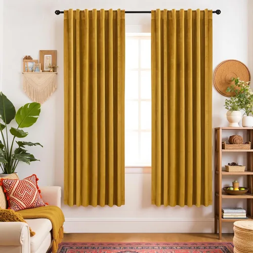 Vista 35 de Cortinas de terciopelo con trabilla trasera de 52 x 63 pulgadas de color naranja quemado de KOUFALL