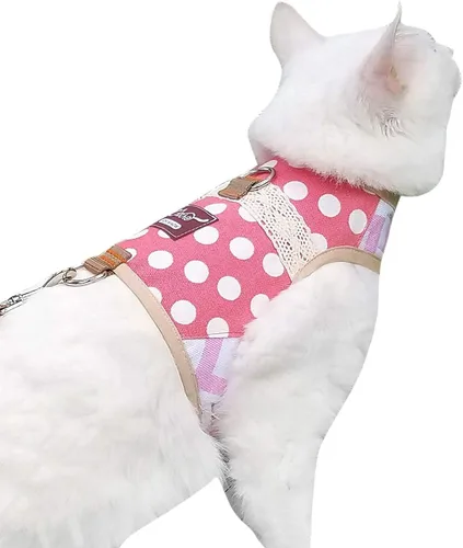 Vista 32 de Arnés de gato con correa, ajustable para gatos, chaleco acolchado para gatos, Black Plaid