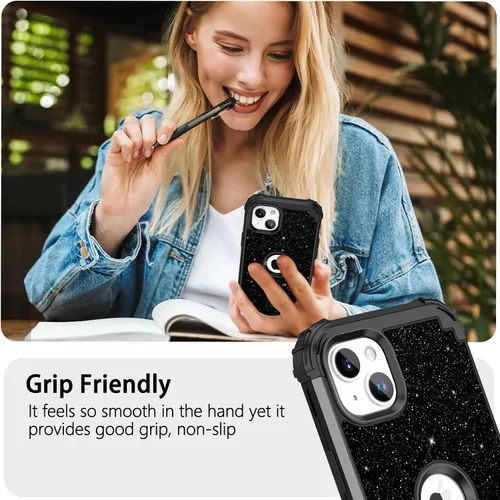 Vista 7 de LONTECT Funda para iPhone 15 Plus con purpurina brillante 3 en 1, a prueba de golpes, resistente, híbrida, resistente, funda protectora de alto