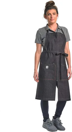 Vista 23 de Mercer Culinary Metro Edge Renegade - Delantal con peto, color negro y correas de cuero marrón