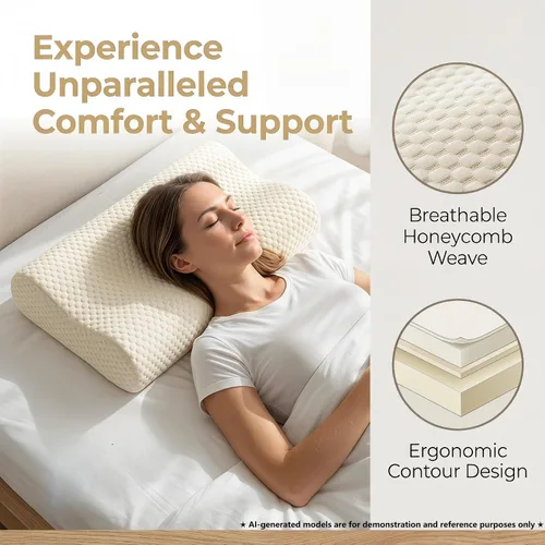 Vista 4 de Almohada cervical de espuma viscoelástica para aliviar el dolor de cuello, diseño de contorno ergonómico con funda de punto de seda de hielo lavable