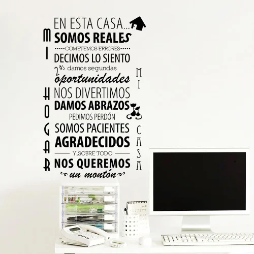 Vista 2 de En Esta Casa - Calcomanías de pared con frases y refranes españoles, para sala de estar, dormitorio, removibles, murales