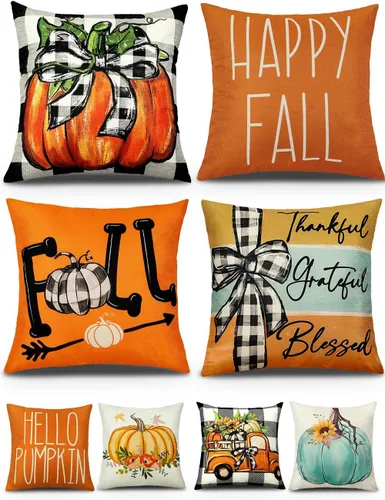 Vista 9 de multiwins Juego de 4 fundas de almohada navideñas con estampado de doble cara de 18 x 18 pulgadas, con 8 bonitos patrones, fundas de almohada