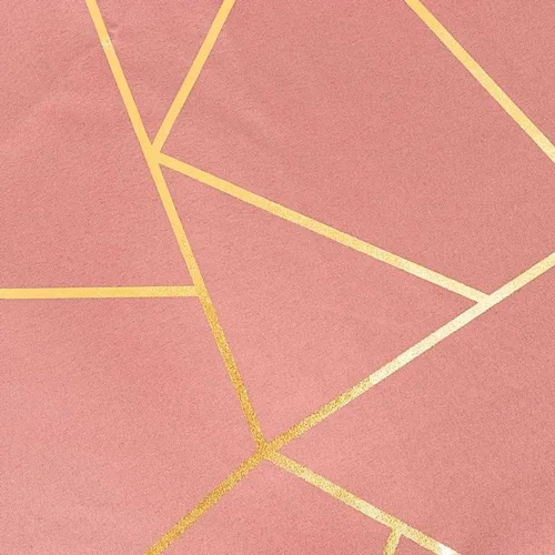 Vista 2 de Balsa Circle Mantel redondo de poliéster con diseño geométrico metálico de 120 pulgadas, color canela y oro rosa Rosa canela